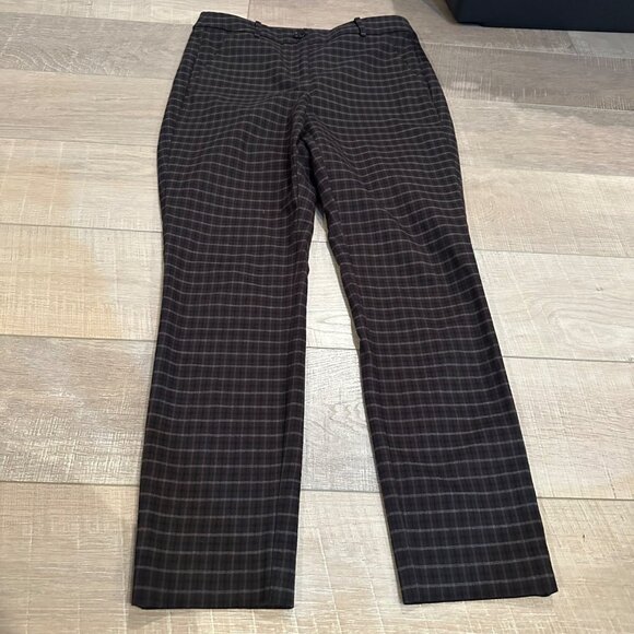 LOFT WOMENS BROWN BLACK PLAID DRESS PANTS 4 CURVY SKINNY HIGH WAISTED - Picture 2 of 11